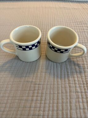 Hartstone USA Ceramic Mugs with Blue Check Band - Set of 2